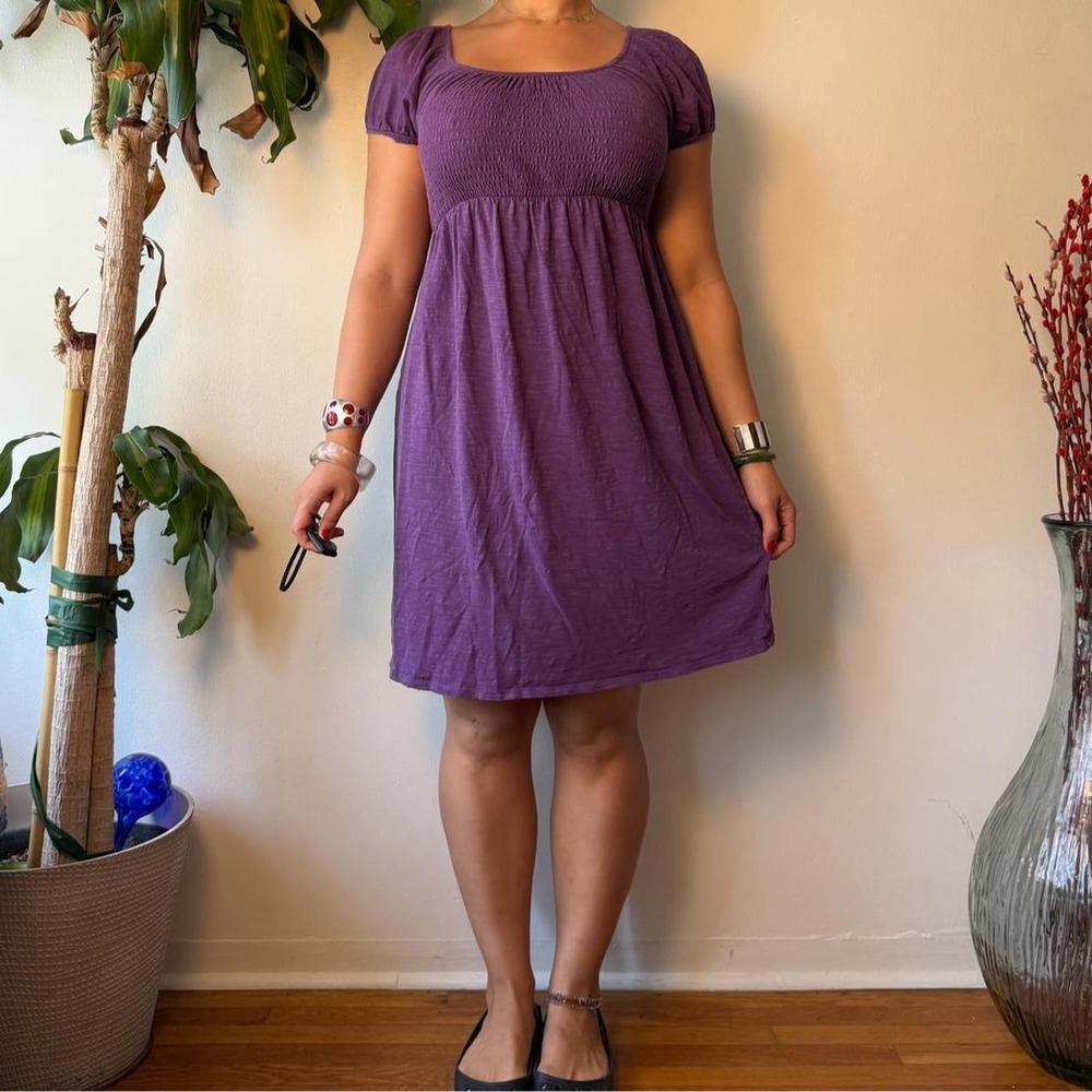 A Pea in the Pod Purple Babydoll Dress Smocked Puffed Sleeve Medium